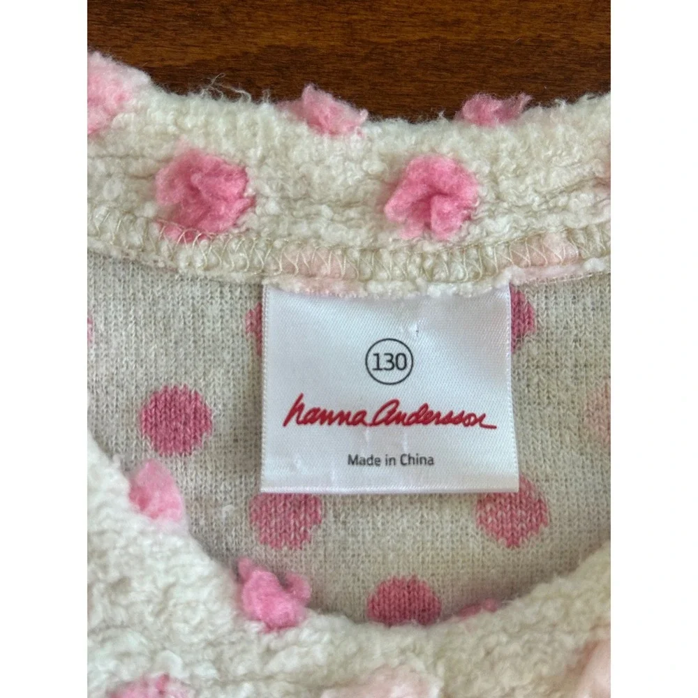 Hanna Andersson Girls Cream Pink Textured Polka‎ Dot Sleeveless Dress 130 US 8